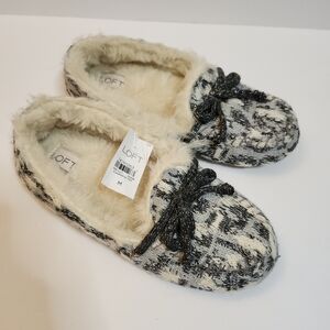 Ann Taylor LOFT Faux Fur Lined Metallic Sweater Knit Slipper Fabric Sole Women M